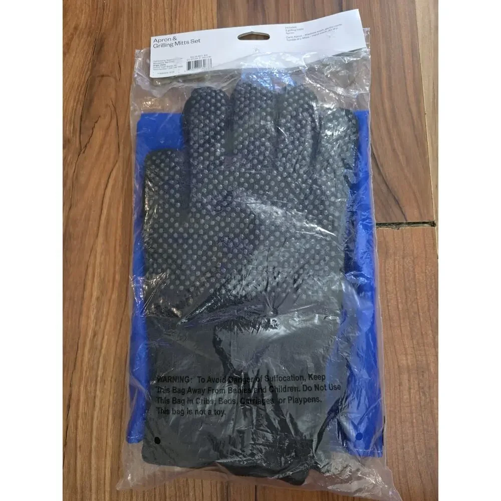 Grilling Mitts Apron Set Room Essentials 3 Pieces Blue Black Bbq Summer S17